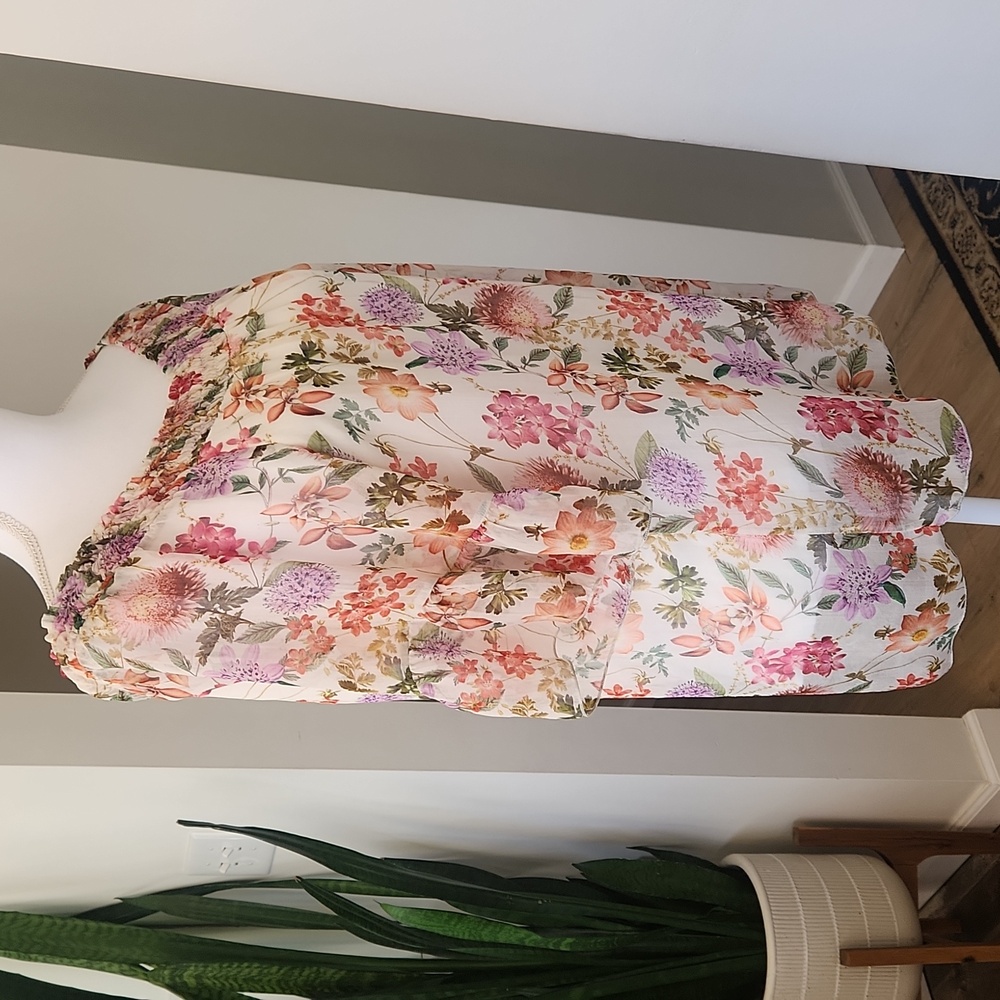 Italy Silk Floral Blouse Flutter Sleeve Boho Flowy Lined Size Large - Picture 4 of 17